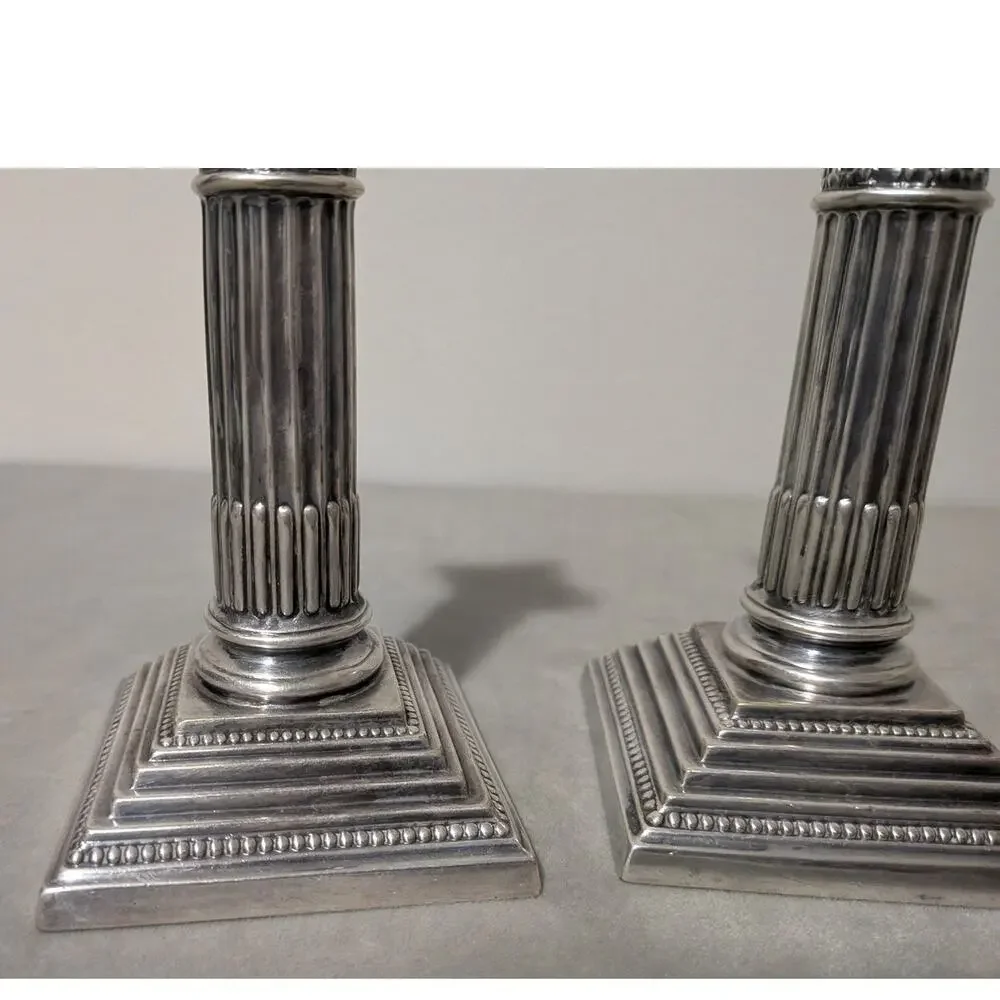 Antique Mappin & Webb Dwarf Corinthian Column Candlestick Holders Set of 2 Short